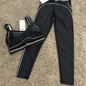ALO Yoga Black and White Piped Sports Bra & Legging Set